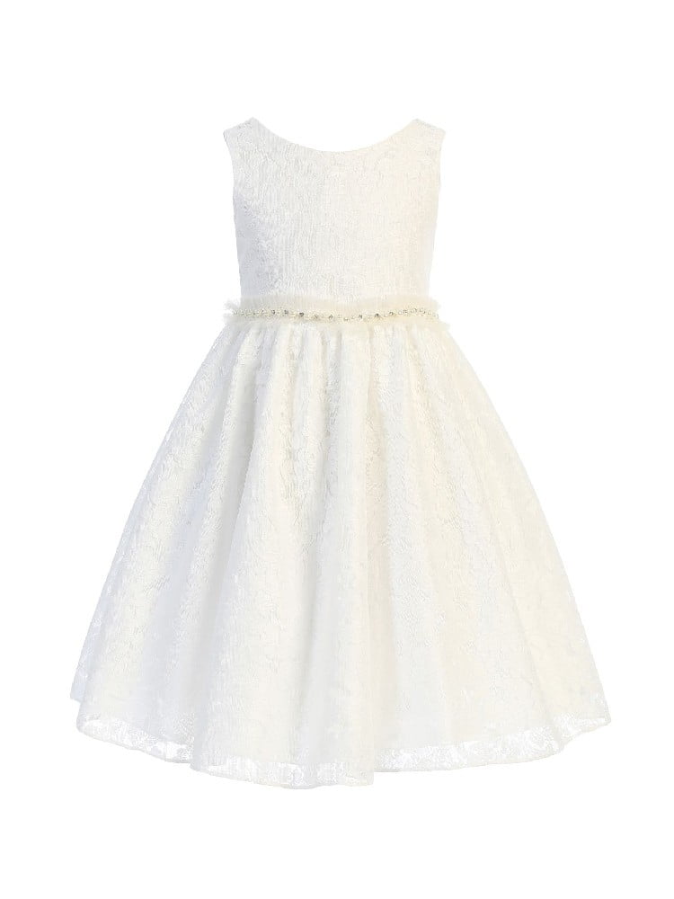 Kids Dream Little Girls White Lace Sash Pearl Flower Girl Dress 2-6 Kids Dream Little Girls White Lace Sash Pearl Flower Girl Dress 2-6