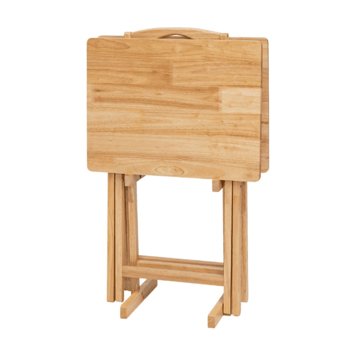 (2 pack) Mainstays TV Tray Table Set, 3-Piece with 2 Folding Rubberwood Trays and Storage Rack, Natural