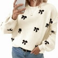 thumbnail image 3 of Women'S Y2K Print Sweater Crewneck Long Sleeve Drop Shoulder Knit Pullovers Sweaters Apricot M, 3 of 7