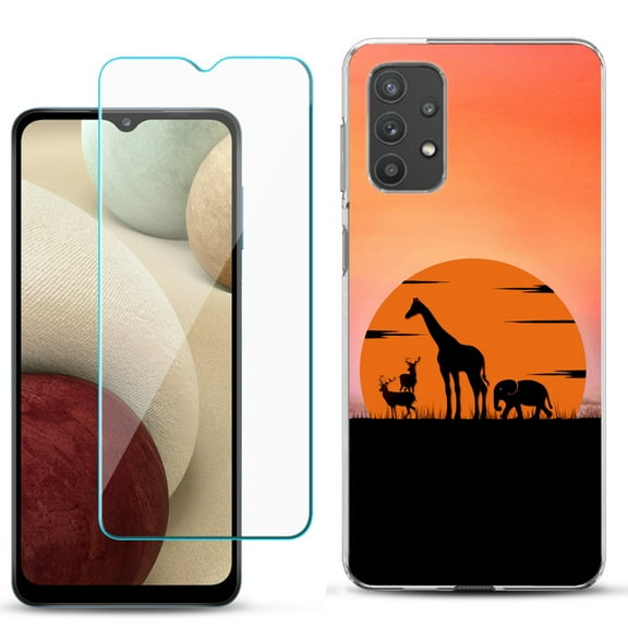 Slim-Fit TPU Phone Case compatible with Samsung Galaxy A32 5G, with Tempered Glass Screen Protector, by OneToughShield ® - Sunset Safari