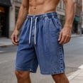 thumbnail image 5 of BiZtdJrK Jeans Shorts for Men Baggy Vintage Wide Leg Jorts Y2K Streetwear Hippie Clothes Drawstring Elastic Waistband Denim Shorts Blue L, 5 of 7