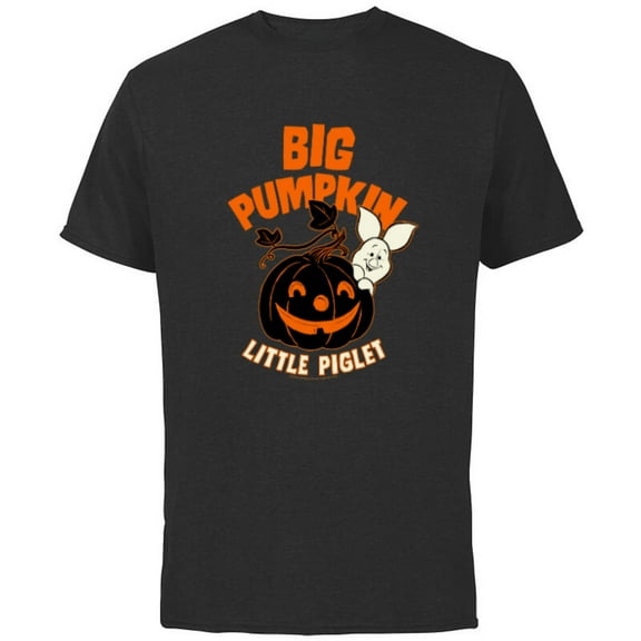 Disney Winnie the Pooh Big Pumpkin Little Piglet Halloween - Short Sleeve Cotton T-Shirt for Adults - Customized-Black