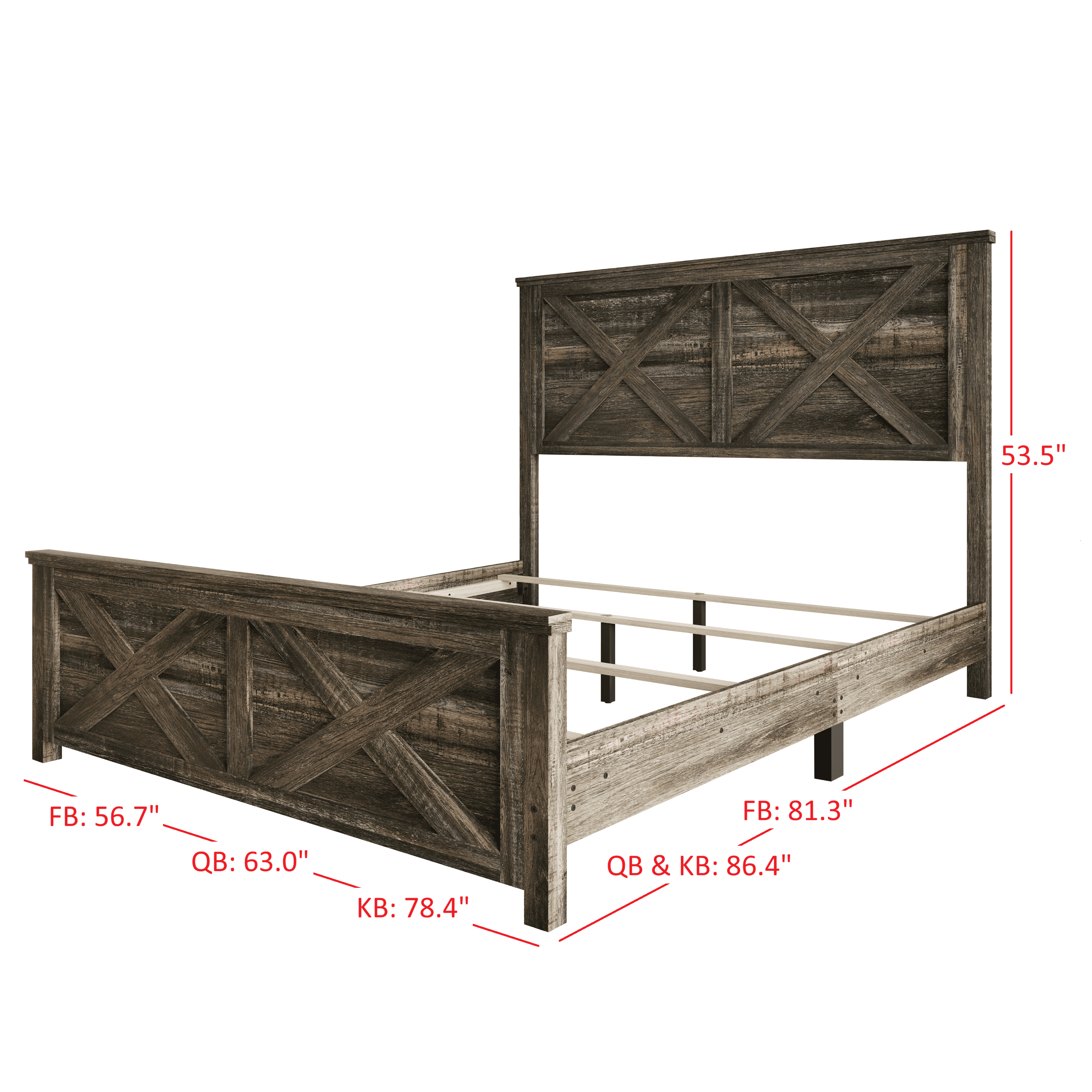 Home Design Niles Full Panel Bed Frame with X-Shaped Panel Design and Rustic Wood Finish, Brown, Easy Assembly