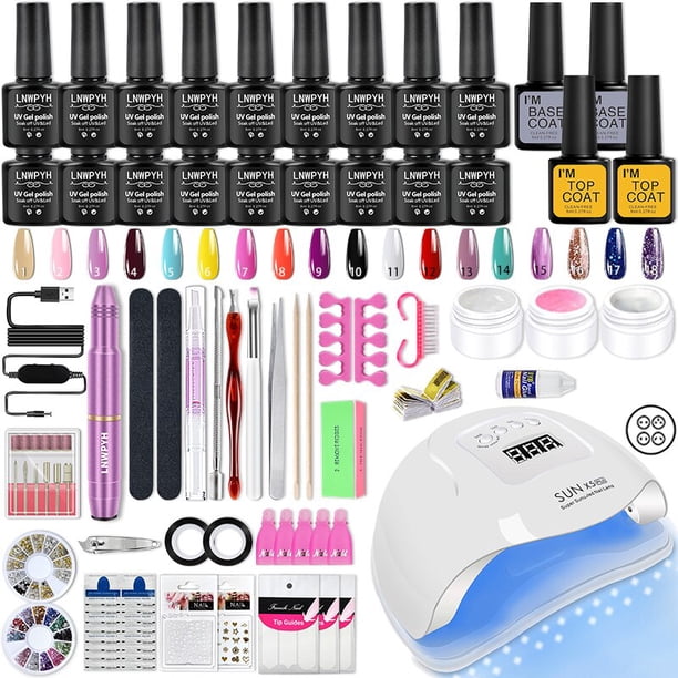 Juego de manicura con lámpara LED para uñas, Kit de esmalte de Gel UV, herramientas de arte de uñas, Base superior, taladro