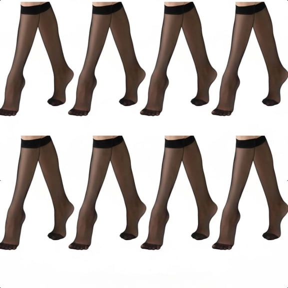 8 Pairs Women's Sheer Knee High Stockings, 15D Ultra Thin Nylon Socks, Wide Calf Comfort Fit