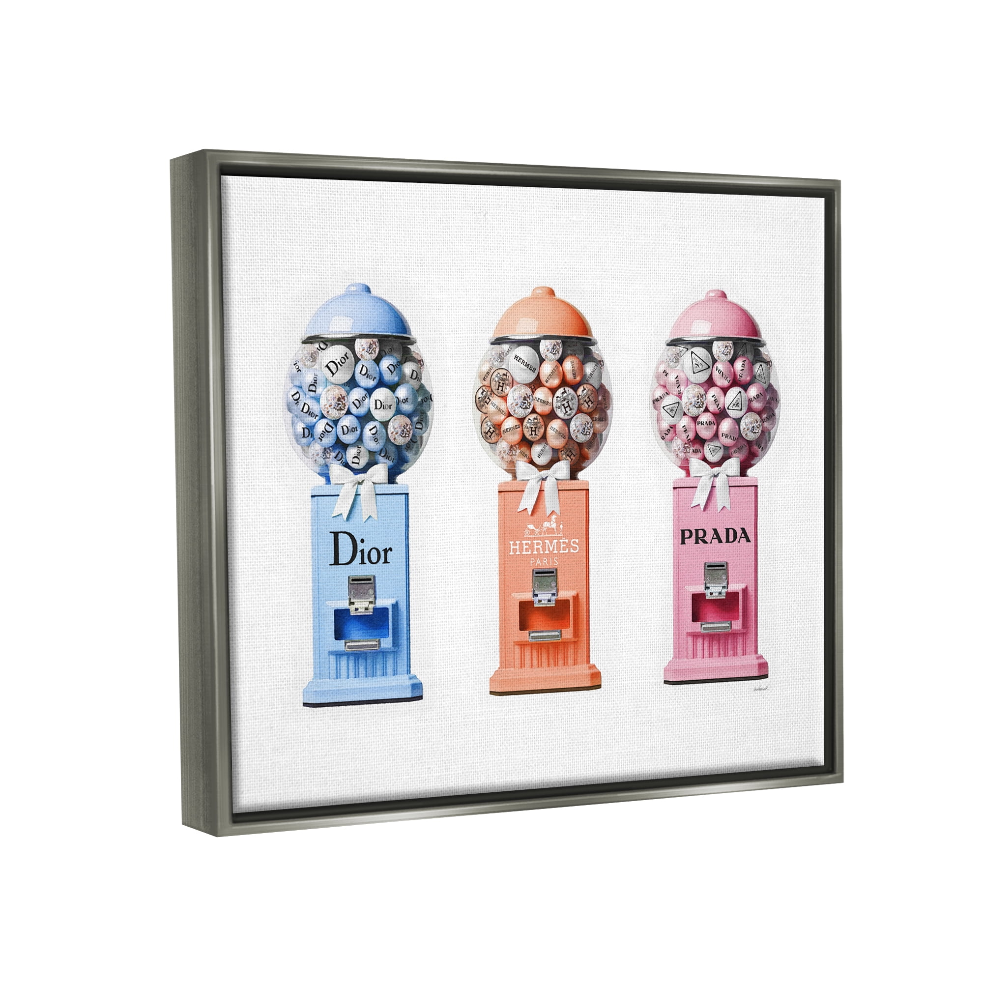 Stupell Industries Fashion Candy Dispensers Beauty & Fashion Painting Gray Floater Framed Canvas Art Print Wall Art, 21 x 17