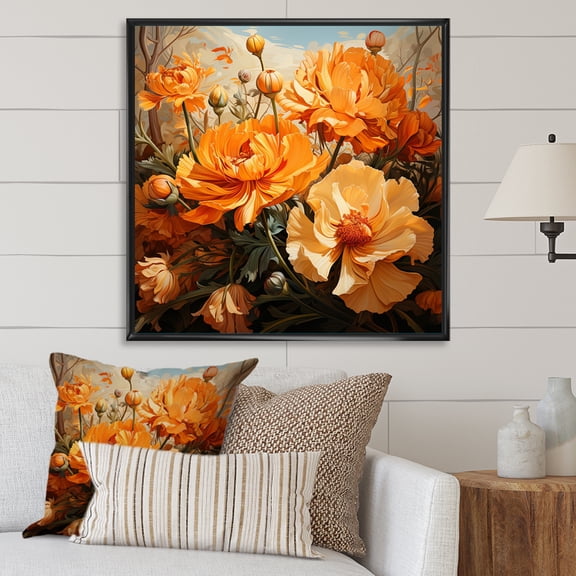 Designart "A Melody of Gold The Marigold s Beauty I" Floral Floater Framed Canvas Print