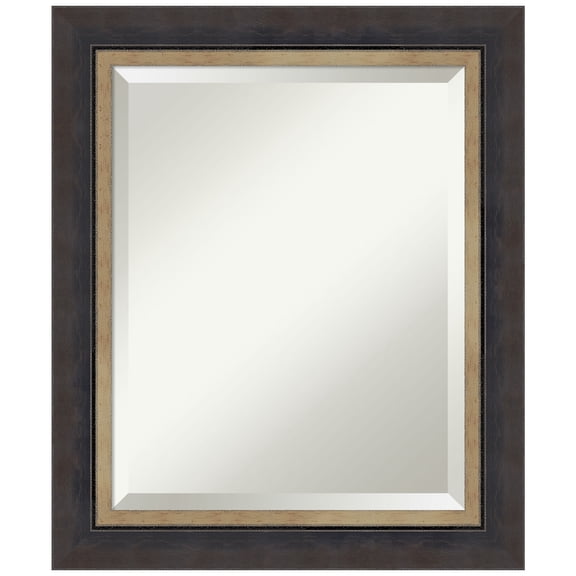 Amanti Art Hammered Charcoal Tan Beveled Wood Wall Mirror 24.75 x 20.75 in.
