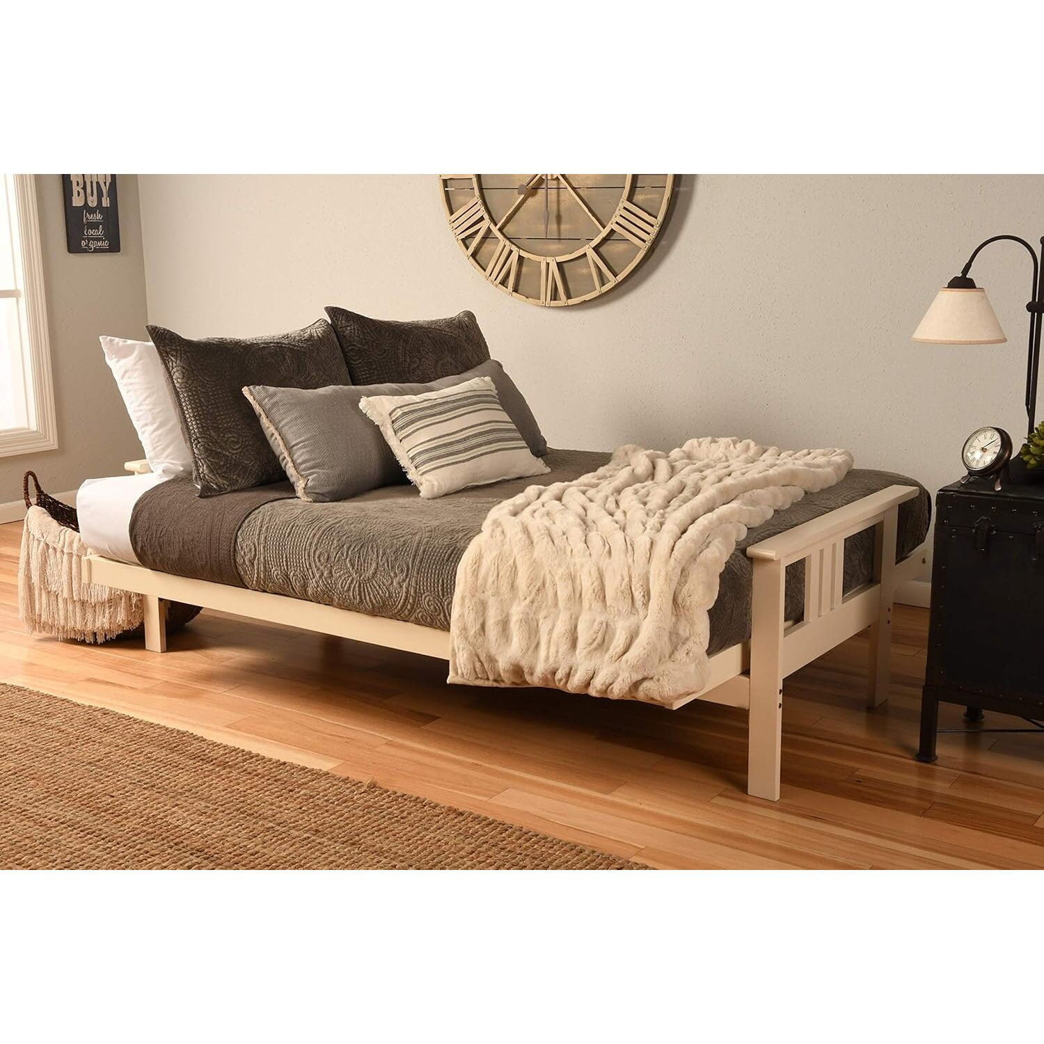 Kodiak Furniture Monterey Full Futon with Suede Fabric Mattress in White/Gray