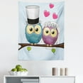thumbnail image 1 of Owl Tapestry, Celebration 2 Cartoon Style Funny Owls Husband Wife Bride and Groom, Fabric Wall Hanging Decor for Bedroom Living Room Dorm, 5 Sizes, Purple Blue Pink, by Ambesonne, 1 of 1
