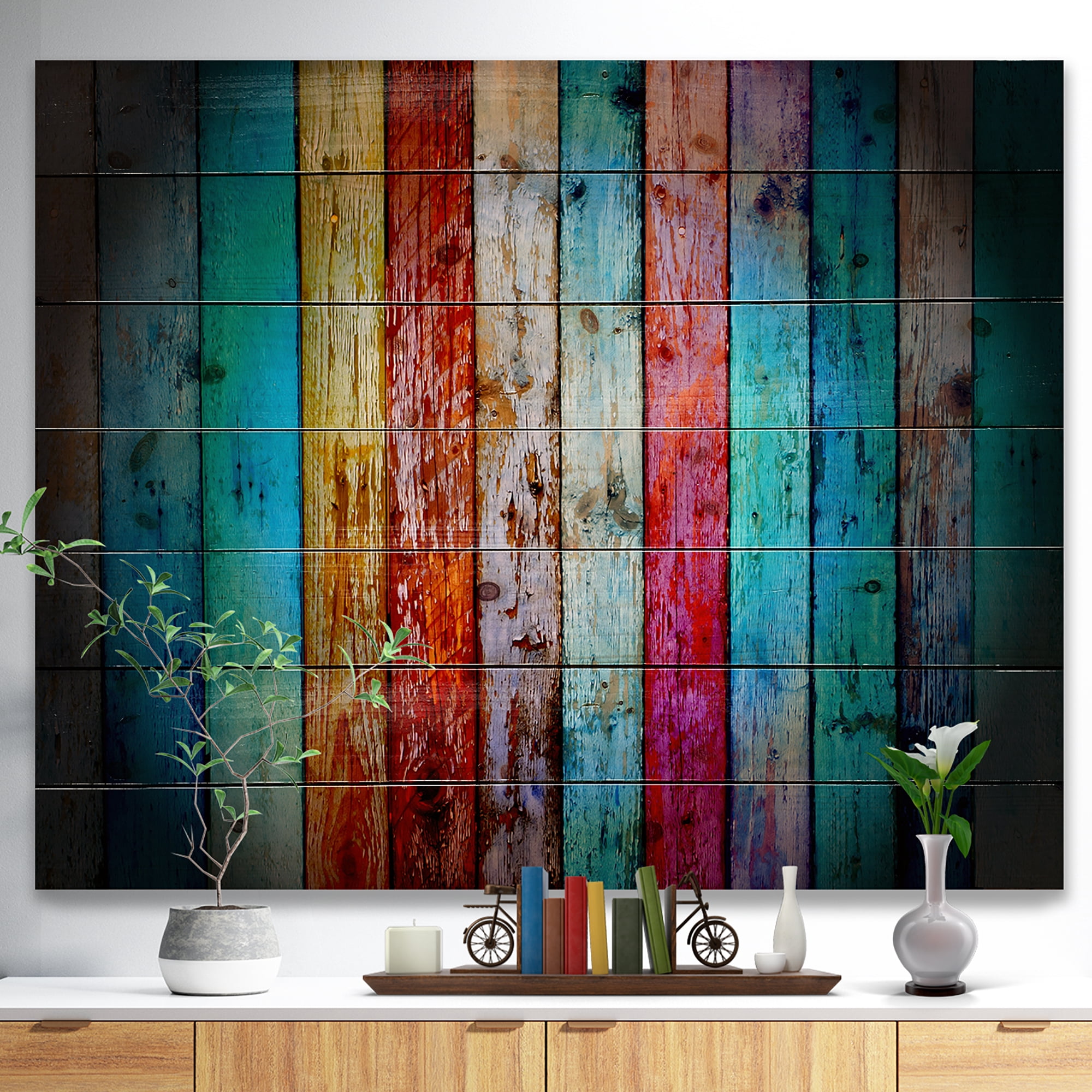 Designart 'Traditional Wooden Pattern ' Contemporary Print on Natural Pine Wood