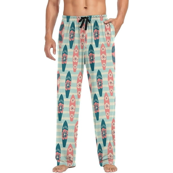Top-kevin Men's Pajama Bottoms Surf Boards Pants for Men Blue Striped Soft Men's Separate Bottoms Lounge Pants S