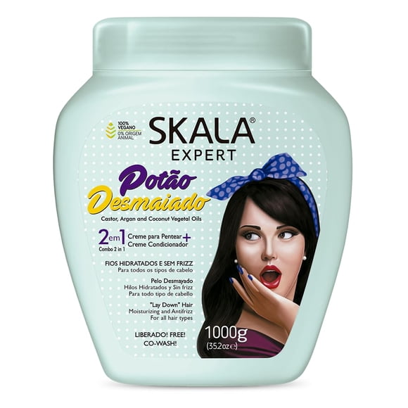 Skala Expert Potão Desmaiado Crème de Traitement Capillaire 2-en-1 - Masque Ultra-Lissant et Sans Rinçage - avec Ricin, Argan et Huile de Noix de Coco pour Réduire les Frisottis - Soins Capillaires Brésiliens Véganes - 1kg (35.2 oz)