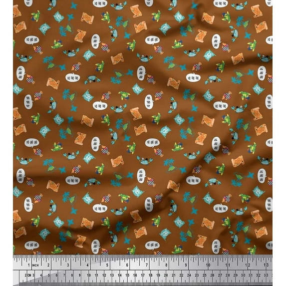 Soimoi Cotton Duck Fabric Tree,Crab & Fish Ocean Print Fabric by The Yard 42 Inch Wide