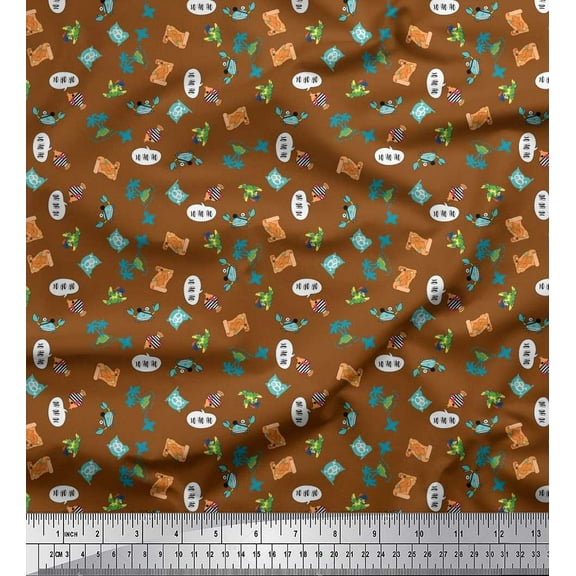 Soimoi Cotton Duck Fabric Tree,Crab & Fish Ocean Print Fabric by The Yard 42 Inch Wide