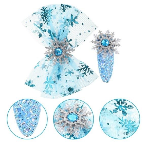 MLINS 4 Pcs Snowflake Hairpin Accessories for Girls Clips Bow Kids Child Blue