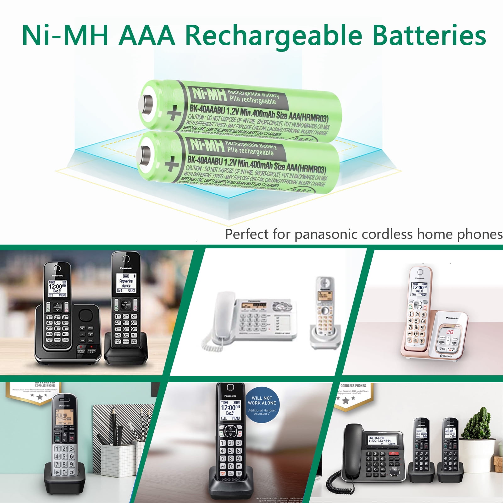 6Pack BK-40AAABU Ni-MH AAA Rechargeable Batteries 400mah AAA Ni-MH Rechargeable Batteries 1.2V for Panasonic Cordless Phones, Remote Controls, Electronics