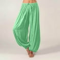 thumbnail image 2 of DDAPJ pyju Women Elastic Waist Drawstring Harem Pants Solid Casual Wide Leg Ankle Length Yoga Pants with Side Pockets Limited Time Sales Green S, 2 of 7