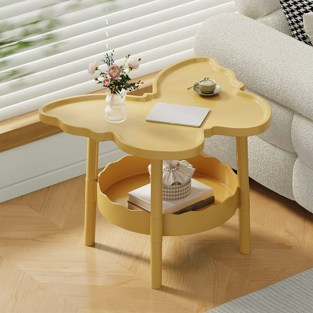Mesa Auxiliar Multifuncional Moderna de Dos Niveles con Forma de Mariposa, Mesa de Centro con Estante de Almacenamiento En Capas, Mesita de Noche, Escritorio de Estudio para Sala de Estar, Dormitorio
