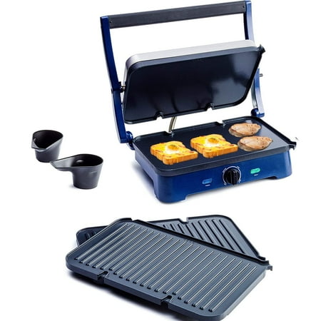 

Ceramic Electric Griddle Nonstick - Contact Griddle with Waffle Plates (Blue)