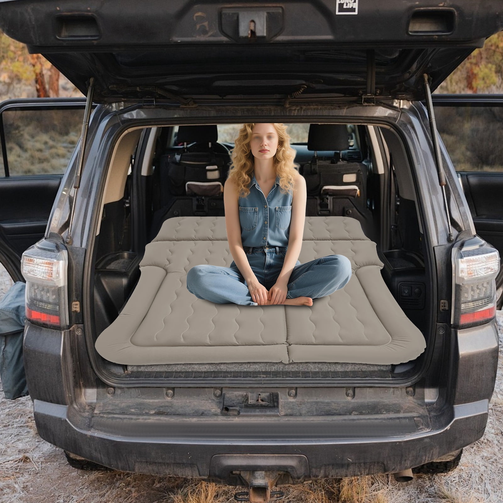 Inflatable Car Air Bed, Universal SUV Air Mattress, Car Sleeping Mattress, Car Airbed, Camping Sleeping Bed with Air Pillows, Air Cushions, Air Pump, Storage Bag (Grey)