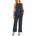 thumbnail image 2 of INSPIRE CHIC Women's Summer 2 Piece Outfits Sleeveless Round Neck Tank Top Dressy Casual Sets Wide Leg Pants Set S Dark Blue, 2 of 6