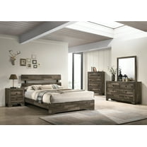 Rustic Brown Finish 4pc Full Size Platform Bedroom Set Bed Dresser Mirror Nightstand