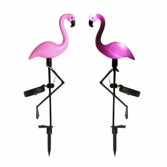COSTYLE 2Pcs Solar Powered Pink Flamingo LED Light Ornament Garden Outdoor Patio Lawn landscape Lamp