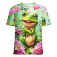 thumbnail image 5 of Frog Hearts Butterflies Flowers Women's Short Sleeve T-Shirt Crew Neck Casual Summer Trendy Loose Fit Tops, 5 of 6