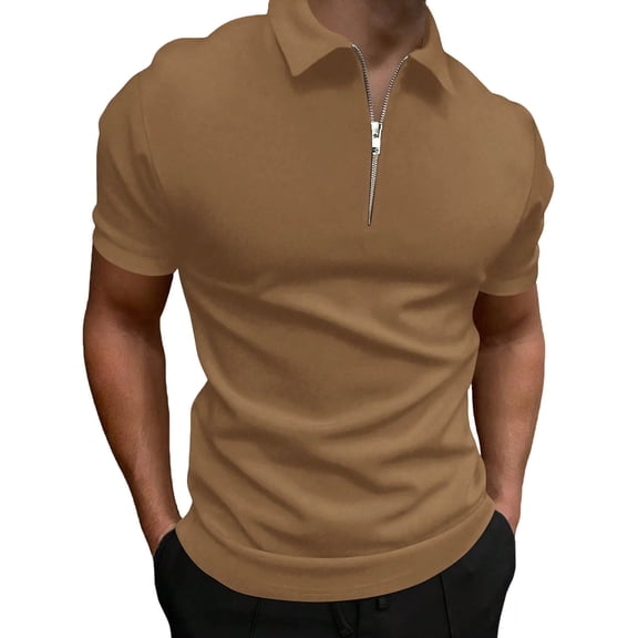 Yaoyar Men's Casual Solid Shirts Zipper Lapel Short Sleeve Tops Classic Golf Tees Basic Golf Shirt Cotton Top