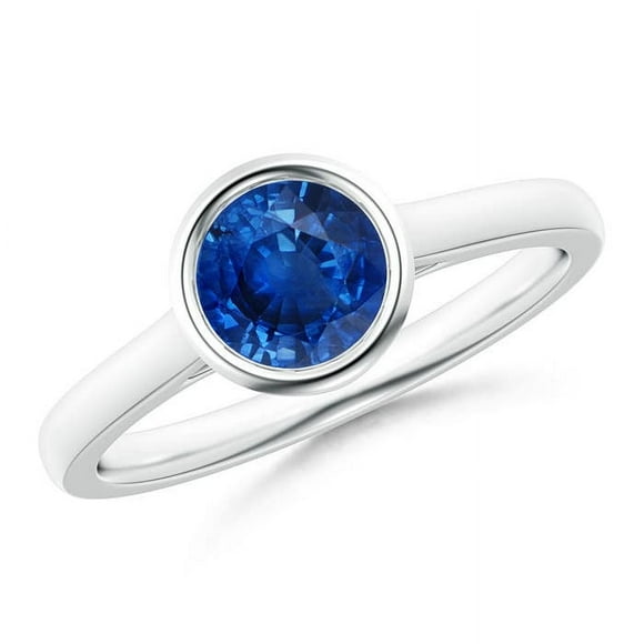 Angara Natural Blue Sapphire Ring - Bezel-Set Round 1 ct Blue Sapphire Solitaire Ring in Platinum for Women (Ring Size = 4.5)