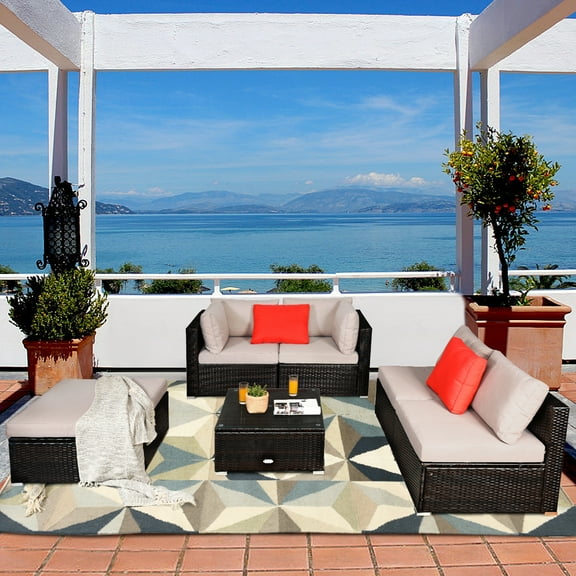 Gymax 6PCS Rattan Patio Sectional Sofa Set Outdoor Furniture Set w/ Cushions