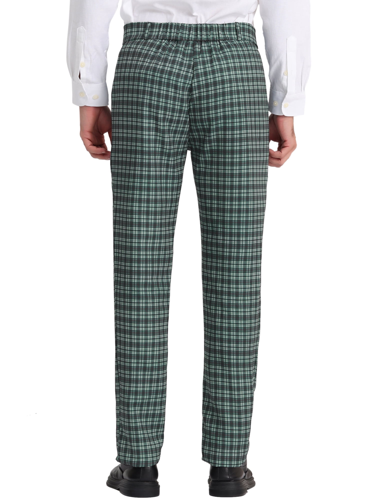 Unique Bargains Men's Flat Front Plaid Pants Formal Business Checked Trousers 28 Dark Green White