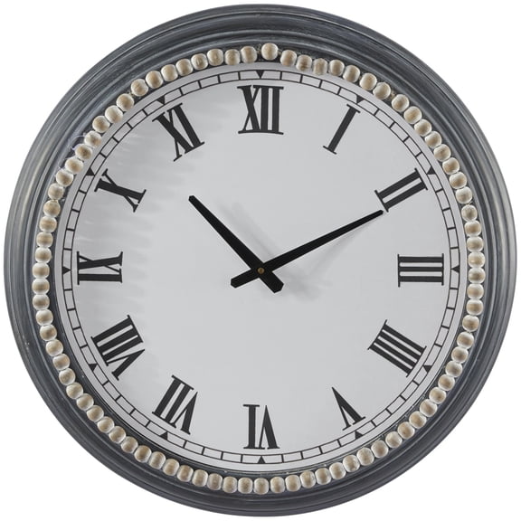 DecMode 23" Gray Metal Wall Clock with Cream Beaded Wood Accent
