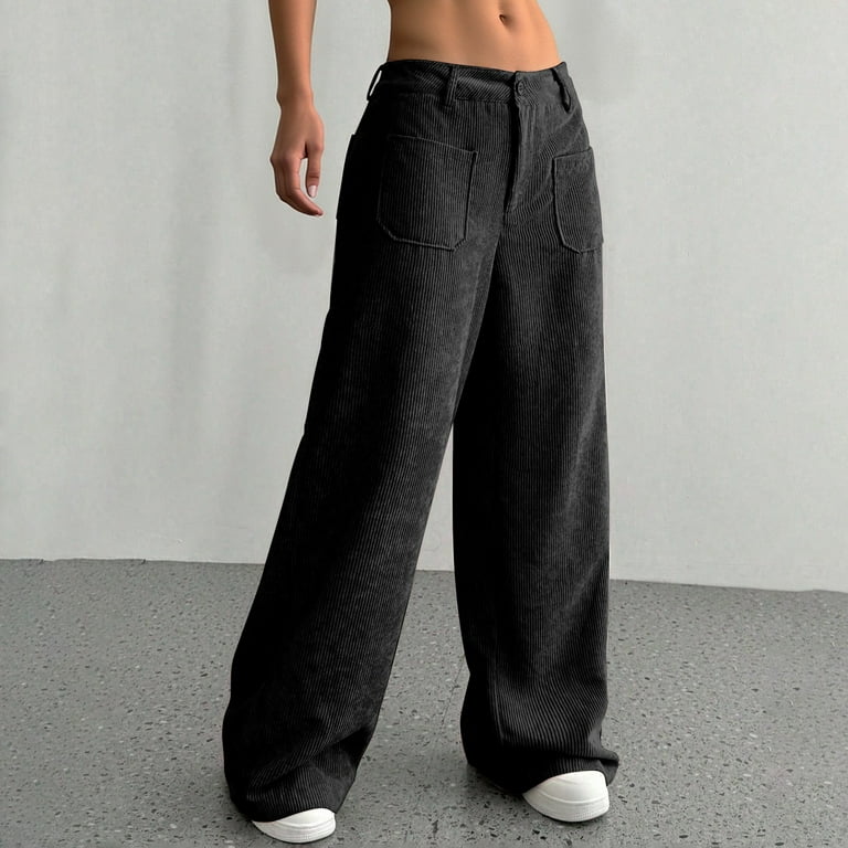 Corduroy Pants Women Baggy Tall Cord Wide Leg Trousers Elastic