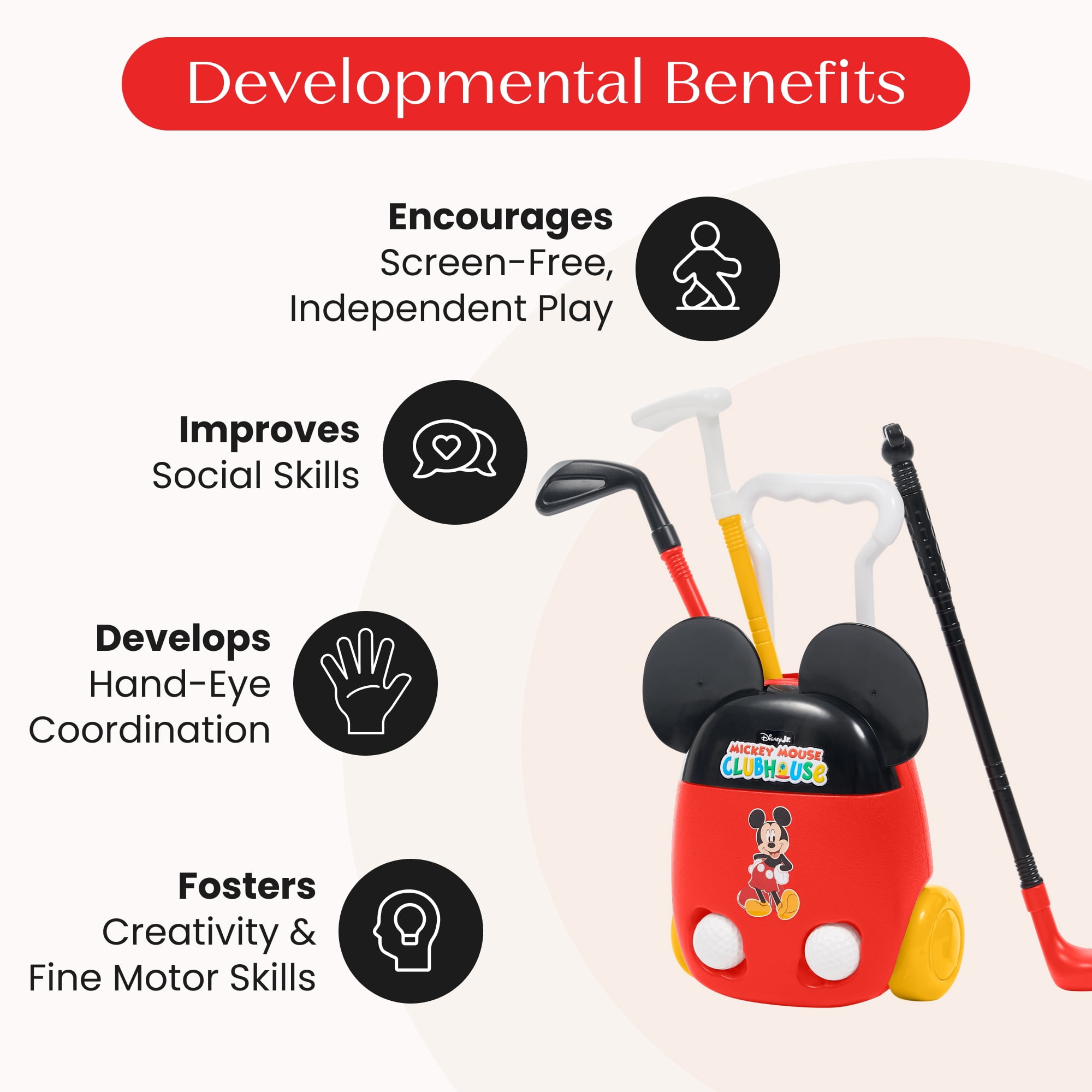 Mickey Mouse Golf Sports Set by Delta Children - 8-Piece Toddler Golf Playset with Wheeled Golf Bag, 3 Clubs, 2 Balls & Putting Hole