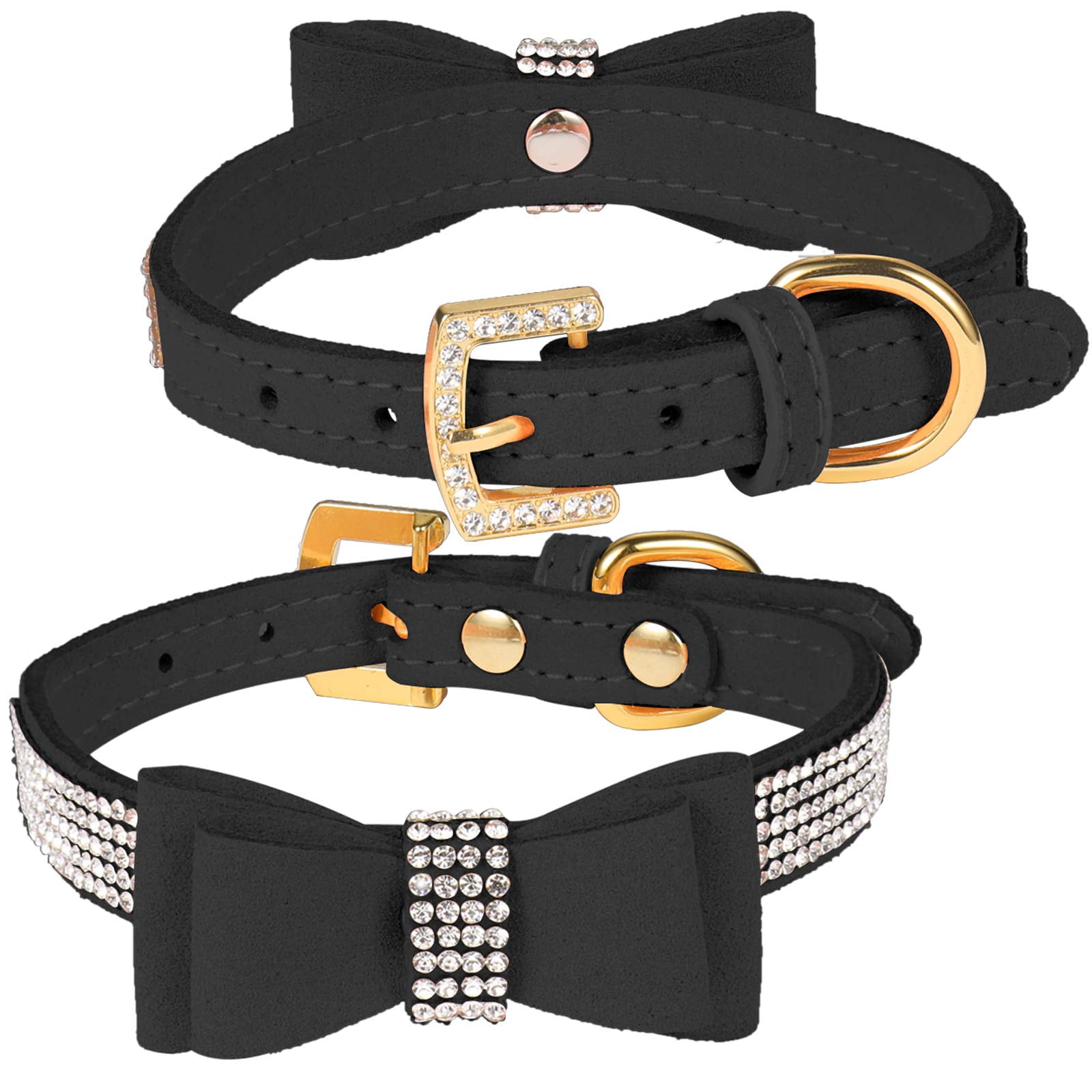 LOVPE Crystal Dog Collar/Cat Collar Velvet Leather with BowKnot Tie Rhinestone Puppy/Kitten
