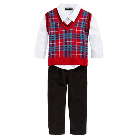 

Only Kids Infant Boys 3 Piece Dress Up Outfit Pants Shirt & Red Sweater Vest 24m