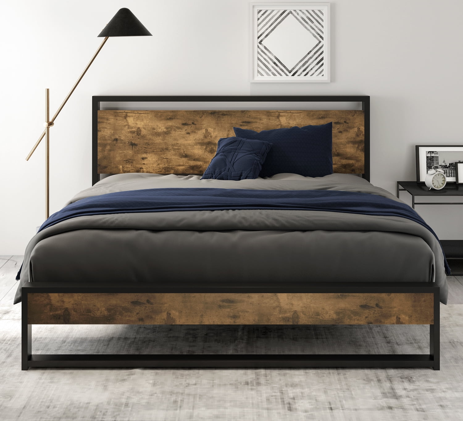 Allewie Brown Twin Bed Frame With, Allewie Twin Size Platform Bed Frame With Wood Headboard And Metal Slats