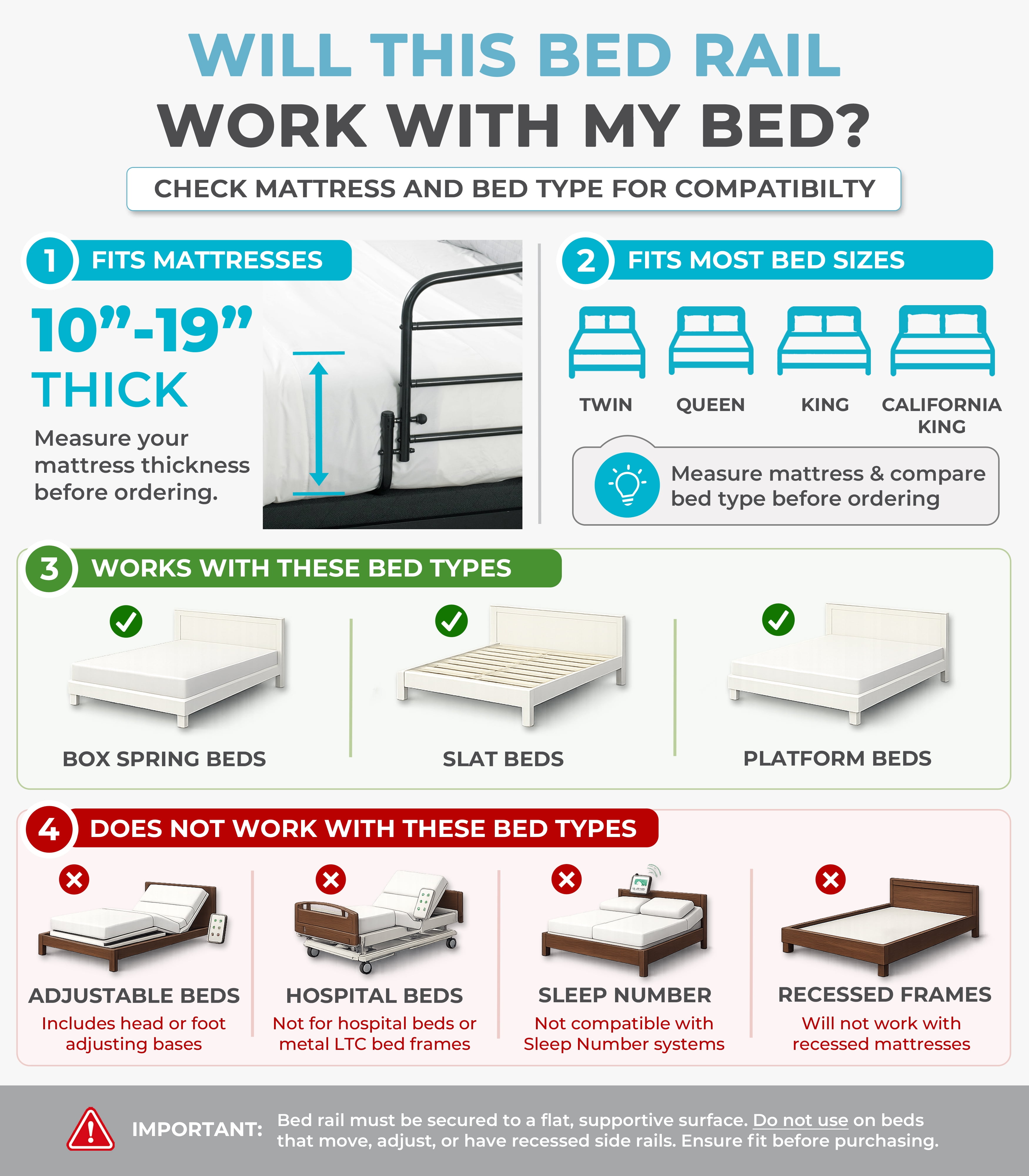Stander 30 inch Safety Bed Rail, Folding Guardrail for Adults, Seniors, and Elderly, Bedside Stand Assist Bar, Fits King, Queen, Full, and Twin Beds, ASTM Safety Approved Bedrail