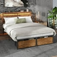 thumbnail image 5 of Satifur Full Size Bed Frame with 2 Drawers & LED Lights & Charging Station, Beds with Headboard & 10.10" Under Bed Storage, No Box Spring Needed, Easy Assembly, Rustic Brown, 5 of 10