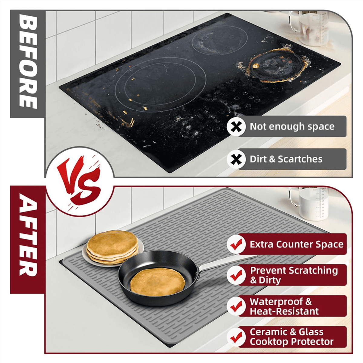 Silicone Electric Stove Cover for , 28x20Inch Glass Top Stove Cover Protector for Electric Stove, Silicone Mat