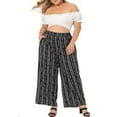 thumbnail image 2 of Pantalones Palazzo de Talla Grande para Mujer Agnes Orinda, Rayas Boho, Pantalones de Pierna Ancha, Estilo Paper Bag, Casual de Playa, Verano, Talla 4X, Negro y Blanco, 2 of 6