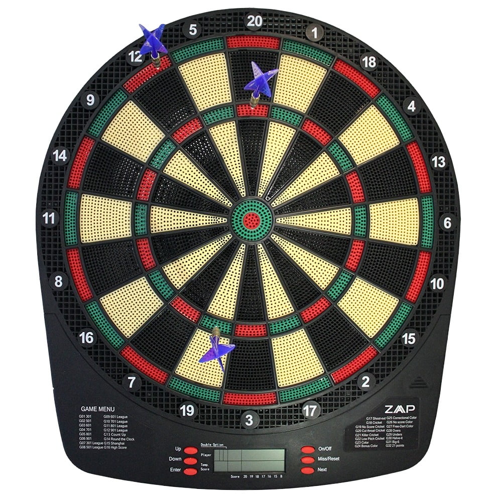 ZAAP Battery Powered Electronic Soft Tip Dartboard with 32 Game and 6
