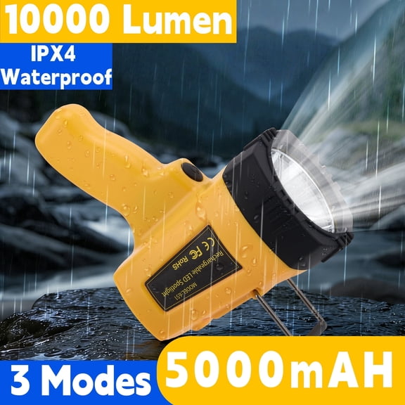 YTAKY Flashlight 10000 Lumen, Spotlight Rechargeable, 5000mAh Battery, IP67 Waterproof for Outdoor Camping, with Foldable Stand