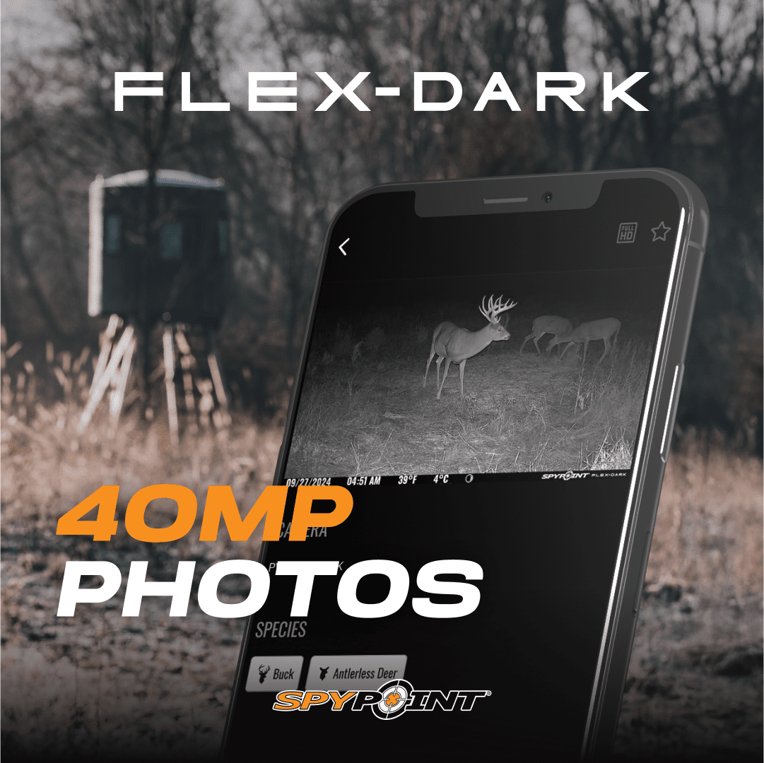 SPYPOINT Flex-Dark Cellular Trail Camera, 40MP Photos and 1080p Videos w/Sound, Double The Battery Capacity, GPS-Enabled, Dual-SIM LTE Connectivity, 100' Flash & Detection Range, 4 Capture Modes