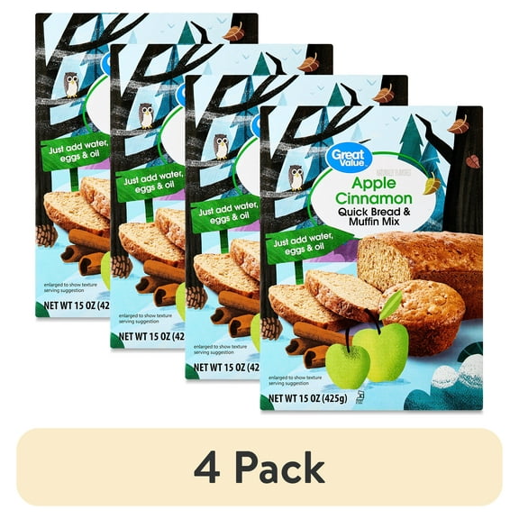 (4 pack) Great Value Apple Cinnamon Quick Bread and Muffin Mix, 15 oz Box