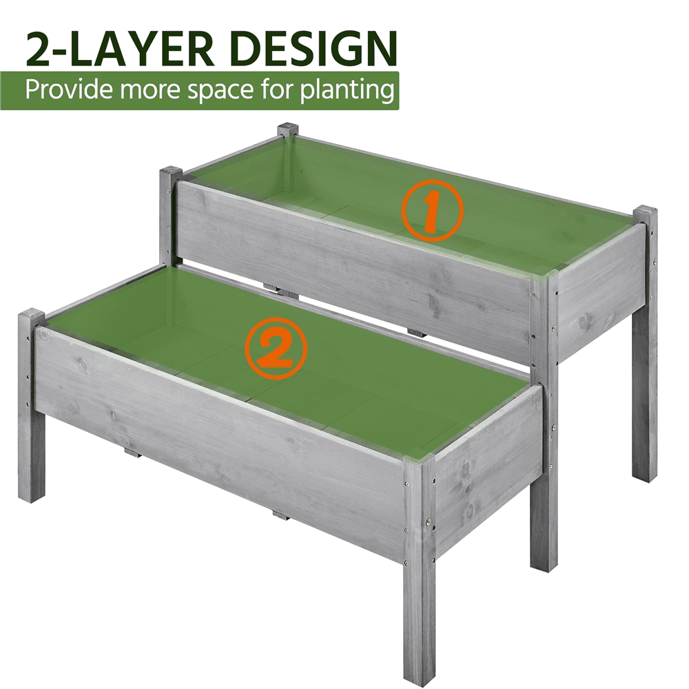 Yaheetech Raised Garden Bed 47″ x 41″ x 29.5″ Gray Wood 2-Tier Planter Box for Flowers Vegetables Herbs