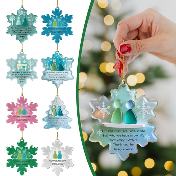 RotHome Snowflake-Shaped Sea Glass Thank You Keepsake Ornament for Best Friends, Handcrafted Beach Glass Artwork with Blue and Green Glass Pieces, 1 Count