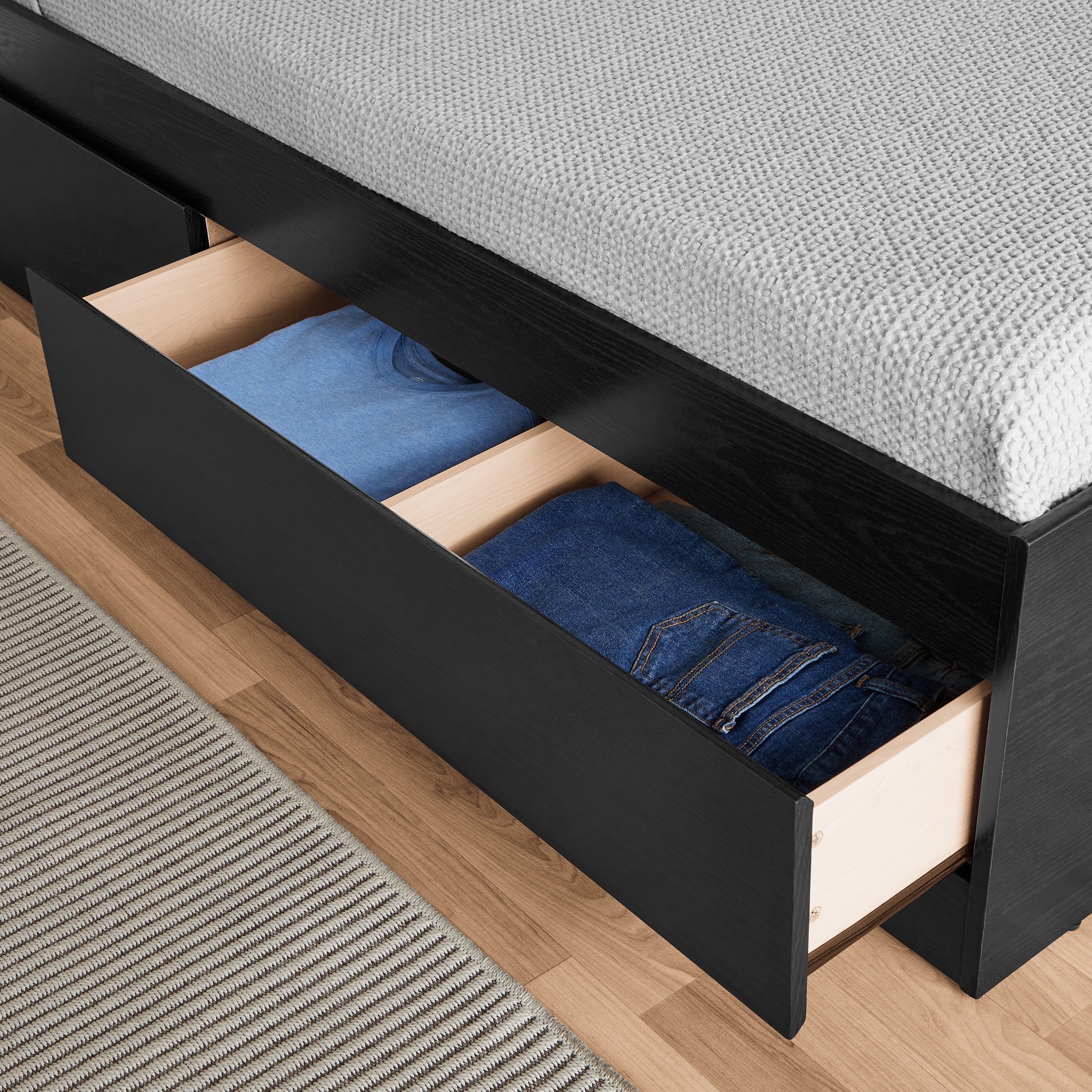 Your Zone Easy to Assemble Storage Bed with Bookcase Headboard, Twin, Bourbon Finish